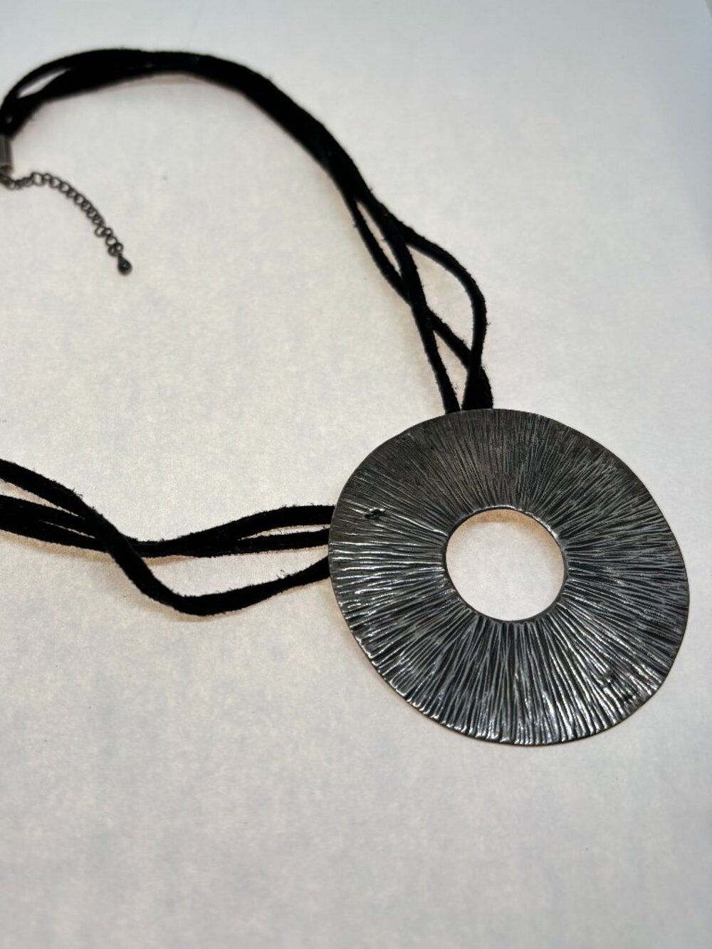 Vintage Modernist Sterling Silver 925 With 3 strand leather cord necklace 21 gr.